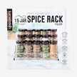 Kamenstein 15 Jar Lincoln Countertop Spice Rack with Spices Included, FREE Spice Refills for 5 Years, Chrome with Black Caps , 9.5 x 5.8 x 9