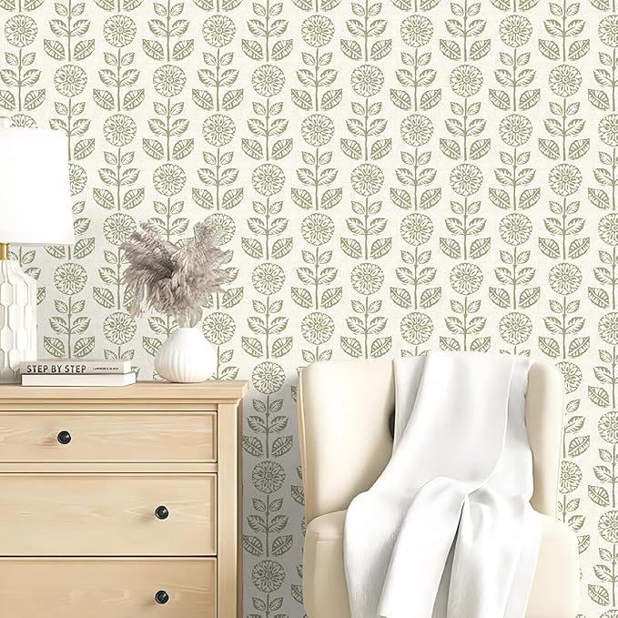 Wudnaye Vintage Floral Peel and Stick Wallpaper Beige Floral Contact Paper 17.7in × 118.1in Tulip Self Adhesive Wallpaper Boho Flowers Removable Waterproof Wall Paper for Bathroom Bedroom Decorative