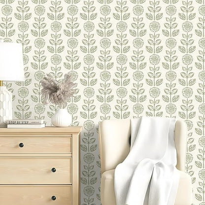 Wudnaye Vintage Floral Peel and Stick Wallpaper Beige Floral Contact Paper 17.7in × 118.1in Tulip Self Adhesive Wallpaper Boho Flowers Removable Waterproof Wall Paper for Bathroom Bedroom Decorative