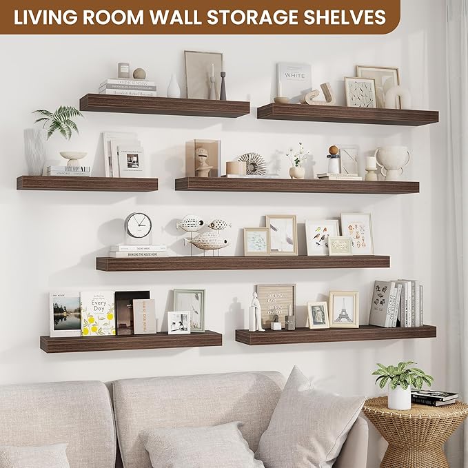 fuqing Floating Shelves for Wall, Wall Mounted Wood Floating Shelf with Invisible Brackets for Living Room, Bathroom, Bedroom, Kitchen Storage and Decor, 36 Inch Set of 2, Walnut