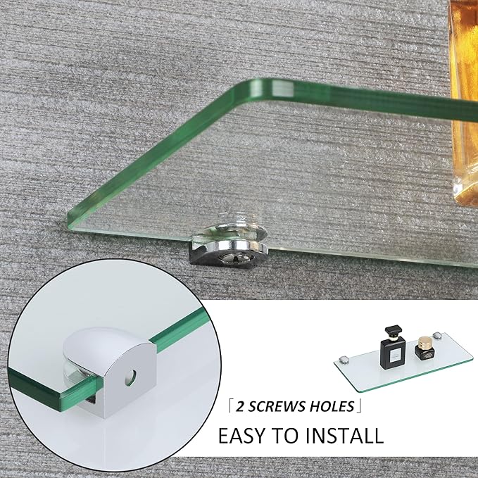 SAYAYO Glass Floating Shelves for Wall, Tempered Glass Shelves for Bathroom, Living Room, Bedroom, Office, Toilet, Kitchen Decor, 12Inch Set of 3, Clear