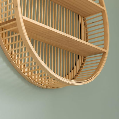 Vintiquewise Decorative Rattan Round Display Shelf with 2 Shelves for The Dining Room, Living Room, or Office.