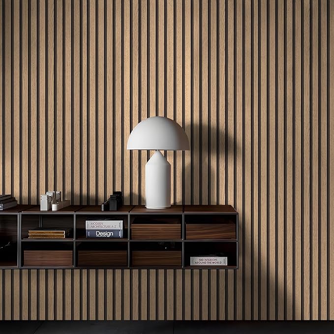 Wallpaper Peel and Stick Wood Grating Stripe Self-Adhesive Wallpaper Faux Wood Contact Paper Wood Slats Self Adhesive Wall Paper PVC Vinyl Film Removable Waterproof 17.3" x 236"