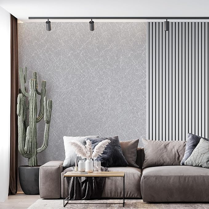 Silver Grey Silk Wallpaper Embossed Peel and Stick Wallpaper A Set of 17.7 inch X 480 inch Textured Self-Adhesive Removable Contact Paper Waterproof Vinyl Roll for Bedroom Cabinet Furniture