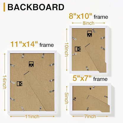 Vittanly 14 Pack Picture Frames Collage Wall Decor, Gallery Wall Frame Set with 2Pcs 11x14, 6Pcs 8x10 and 6Pcs 5x7 Photo Frames, Picture Frame Set for Wall Collage or Tabletop Display, White