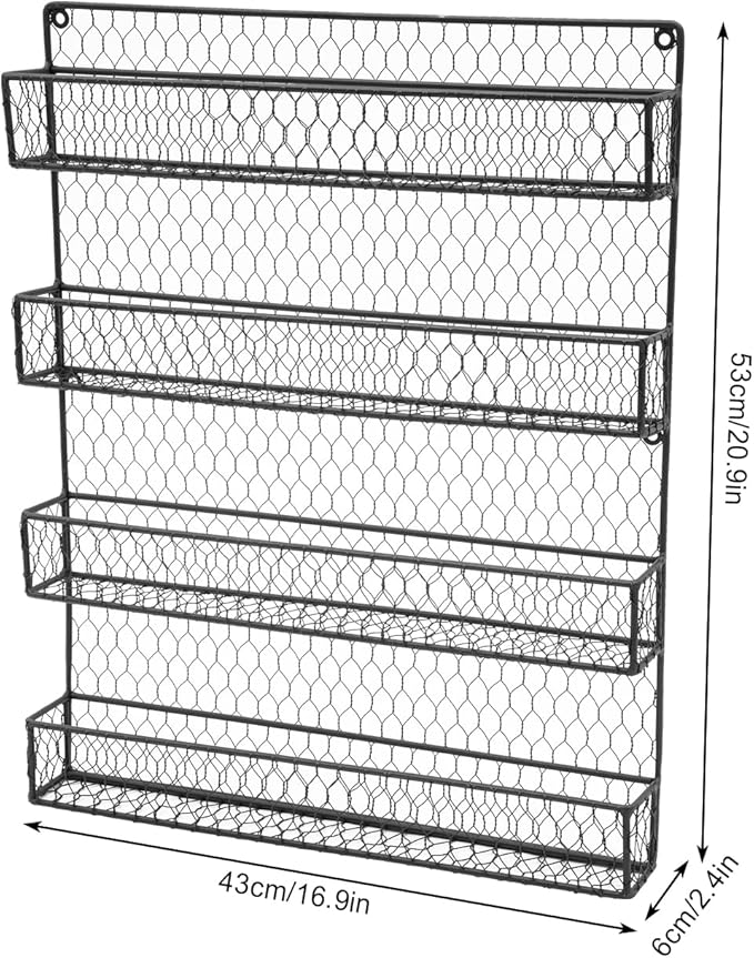 4-Tier Spice Rack Wall Mount, Metal Spice Rack for Space Saving, 17 x2 x 21 Inch Kitchen Spices Organizer, Seasoning Jar Storage Organizer Shelf Used for Kitchen