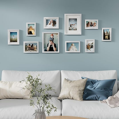 Vittanly Picture Frames Set of 10, Picture Frames Collage Wall Decor with Two 8x10, Four 5x7, and Four 4x6 Photo Frames, Gallery Wall Frame Set for Wall or Tabletop Display, Silver
