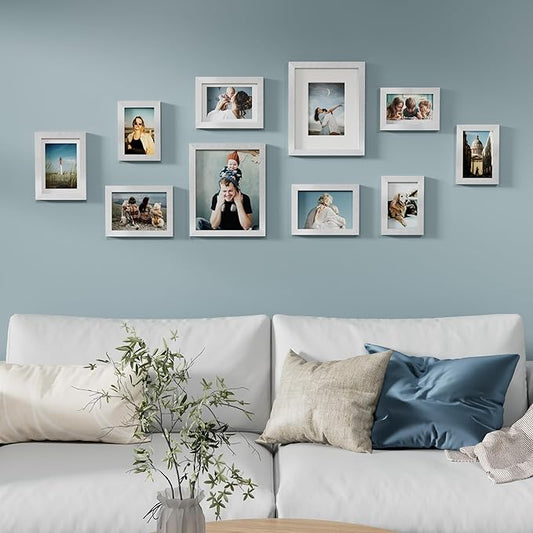 Vittanly Picture Frames Set of 10, Picture Frames Collage Wall Decor with Two 8x10, Four 5x7, and Four 4x6 Photo Frames, Gallery Wall Frame Set for Wall or Tabletop Display, Silver
