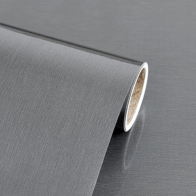 Stainless Steel Contact Paper 15.7"x 472" Thickened Grey Metallic Peel and Stick Wallpaper for Appliances Decorative Self Adhesive Stainless Steel Contact Paper for Fridge Kitchen Dishwasher Cabinets