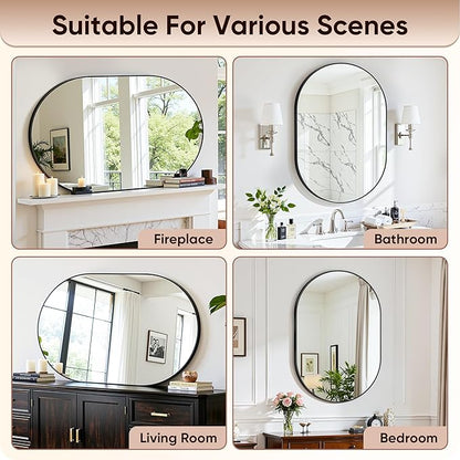Antok Wall Mirror, 24"x36" Bathroom Vanity Mirror, Anti-Rust HD Tempered Glass, Wall Mounted Mirrors for Living Room, Entryway, Black Frame, Oval