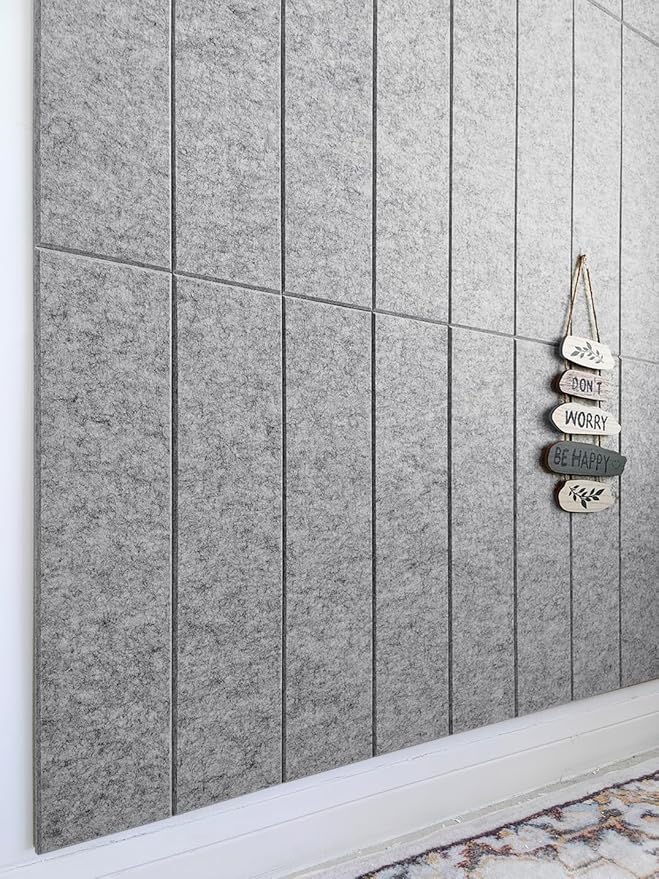 Shiplap Felt Wall Panels for Interior Wall Decor, Accent Wall Paneling for Bedroom Living Room & Office, Peel and Stick, Sound Absorbing – 24 Pack Felt Wall Tiles with Adhesive – Gray Marble