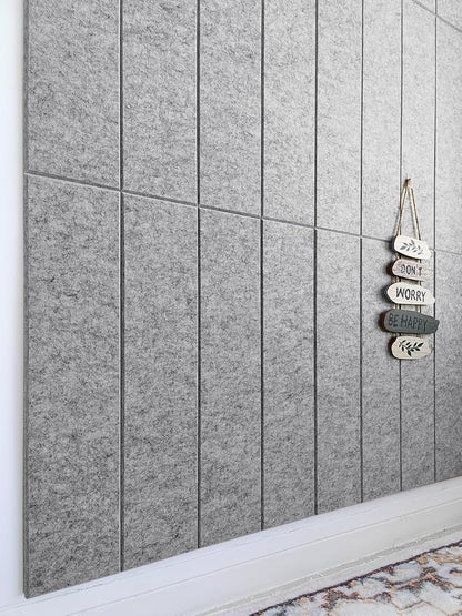 Shiplap Felt Wall Panels for Interior Wall Decor, Accent Wall Paneling for Bedroom Living Room & Office, Peel and Stick, Sound Absorbing – 24 Pack Felt Wall Tiles with Adhesive – Gray Marble