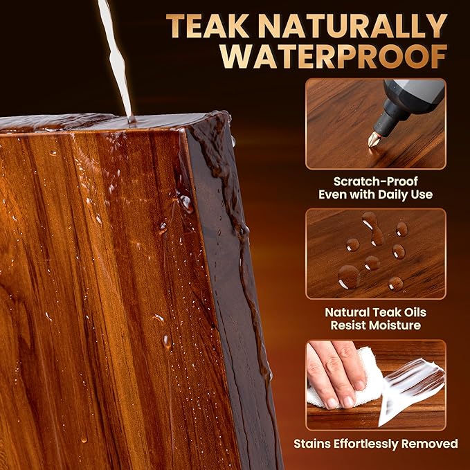 Teak Floating Shelves Set of 2-36 Inch Natural Waterproof Wood Wall Shelves with Invisible Brackets for Bathroom, Kitchen, Balcony - Solid Teak Wood Shelving, Water-Resistant Wall Decor