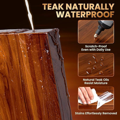 55 Inch Solid Wood Floating Shelf - 100% Solid Teak Wood Wall Shelf with Invisible Brackets - Waterproof Natural Wood Shelves for Bathroom, Kitchen, Balcony - Heavy Duty Floating Wall Decor