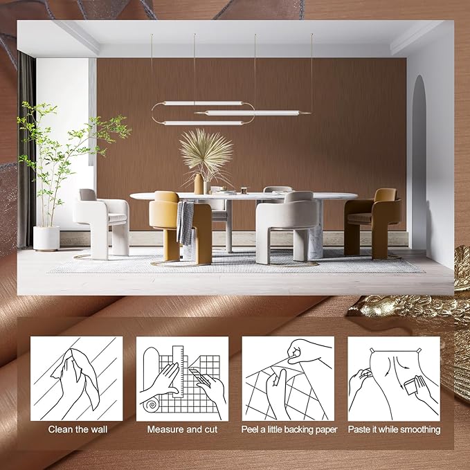 wishFIRE Brass Peel and Stick Wallpaper 15.7"×394" Metallic Textured Contact Paper Modern Waterproof Wallpapers Removable Self Adhesive Vinyl DIY Decor Wall Paper for Bedroom Kitchen Cabinets Fridge