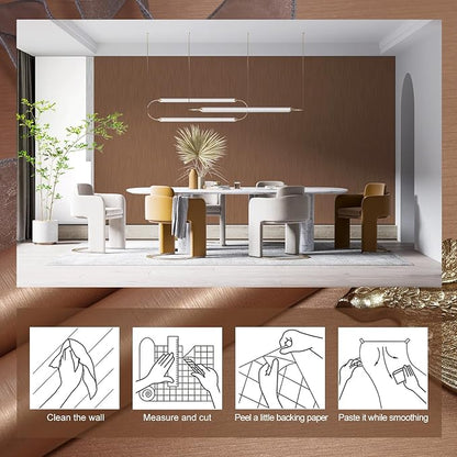 wishFIRE Brass Peel and Stick Wallpaper 15.7"×394" Metallic Textured Contact Paper Modern Waterproof Wallpapers Removable Self Adhesive Vinyl DIY Decor Wall Paper for Bedroom Kitchen Cabinets Fridge