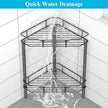 2 Tier Floor Standing Corner Shower Caddy Organizer Shelf with Hooks, Bathroom Shelves Stand Rack, Black