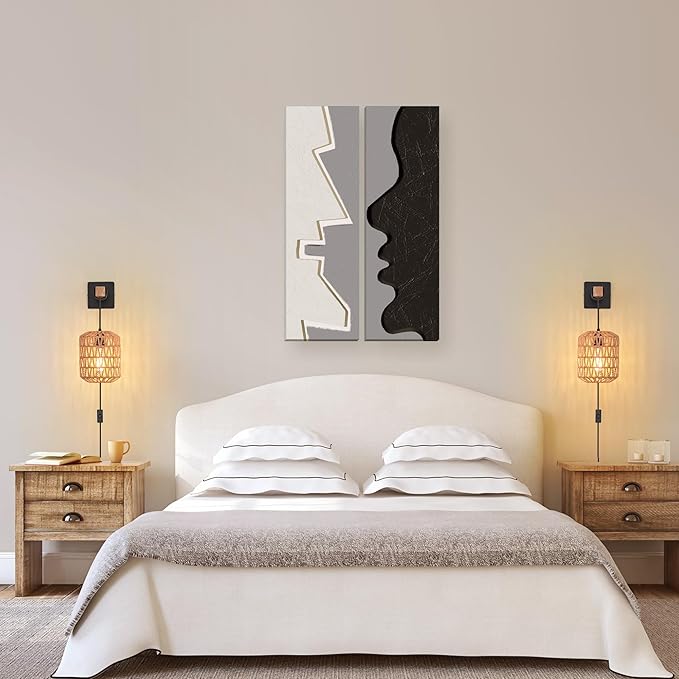 Rustic Wall Sconces Fixtures with Plug in Cord, Set of Two Indoor Vintage Rattan Wall Light Industrial Lamp Fixture Farmhouse Metal Sconces Light for Bedroom Bedside Living Room