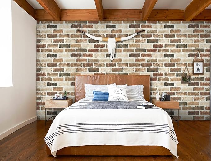 Timeet Vintage Brick Wallpaper Peel and Stick Wallpaper for Bedroom 17.5 "x 197" Brown Stone Wallpaper Self Adhesive Removable Wallpaper for Fireplace Laundry Living Room Accent Walls