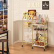VINAEMO Gold Bar Cart With Wine Glass Holder, Stand for Home, Small Mini Bar for Whiskey Wine, Liquor Cart, Alcohol Cabinet for Kitchen, Dining Room