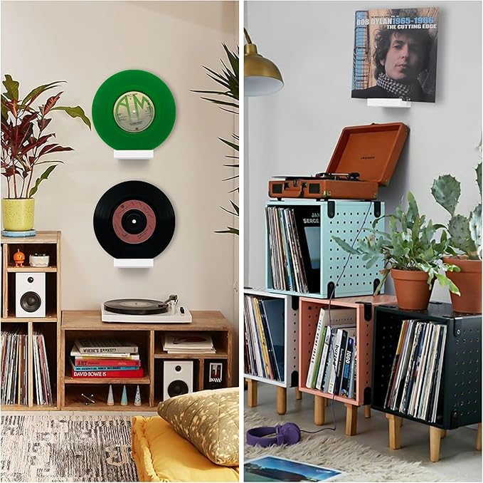 Wood Vinyl Record Shelf Wall Mount, Small Wall Record Holder Display Shelf, Vinyl Record Shelves Record Album Display Holder for LP, CD, Book Art Storage Vintage Home Decor (12, White)