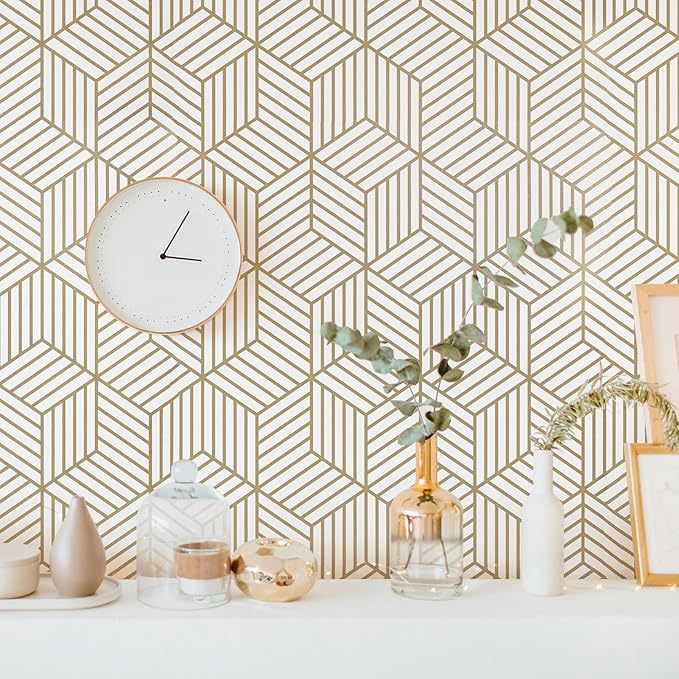 WENMER 17.71 Inch x 197 Inch Geometric Hexagon Wallpaper Peel and Stick Wallpaper Removable Self Adhesive Wall Paper Vinyl Film Shelf Paper & Drawer Liner Roll for Home Use