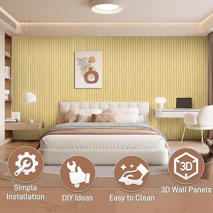 WPC Slat Wall Panels, 16 Packs 54 x 6 Inch WPC 3D Wood Wall Paneling for Interior Wall Decor, Living Room, Bedroom, TV Background, Wainscoting Panels for Wall Decor, Light Maple