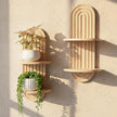 Boho Wall Shelves with Arched Wooden Design, Mid Century Modern Decor Plant Wall Shelf Set of 2, Double Floating Shelves for Home Living Room Bathroom Bedroom, 23.6 x 11.8 Inches (Natural)