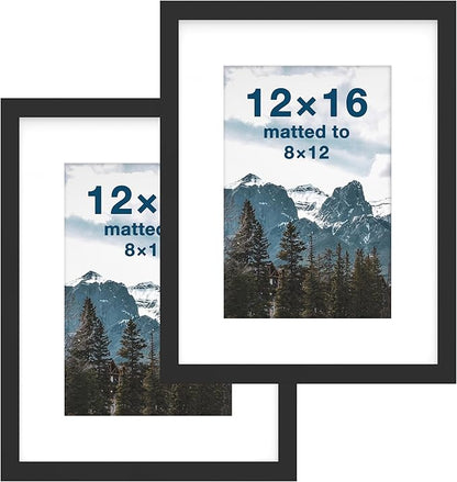 FrameWorks 2-Pack, 12x16 Matted to 8x12 Picture Frame, Black – Classic Wooden Photo Frame with Tempered Glass, Modern Matte Finish for Prints, Posters, Certificates & Wall Decor – Gallery-Ready