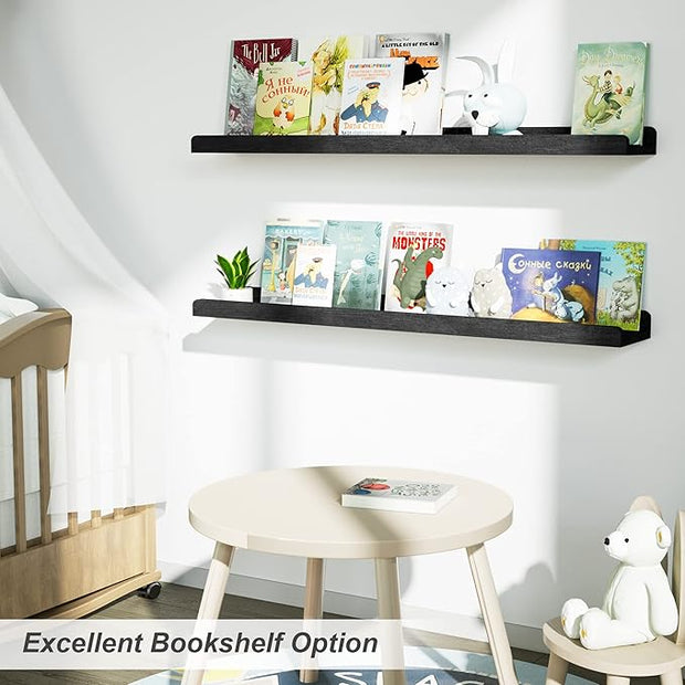 Love-KANKEI 36 Inch Long Floating Shelves Wall Mounted Set of 2, Large Wood Wall Shelves for Storage,Rustic Hanging Shelves for Display,Bedroom, Living Room,Bathroom,Kitchen, Black