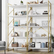 Shintenchi 2 Pieces 5 Tiers Bookshelf, Classically Tall Bookcase Shelf, Industrial Book Rack, Modern Book Holder in Bedroom/Living Room/Home/Office, Storage Rack Shelves for Books/Movies-Gold