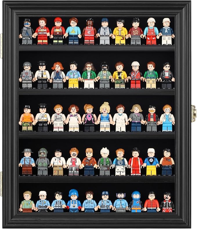 Block Toy Minifigures Dimensions Display Case Thimble Wall Cabinet Shelves Compatible with Challenge Coin Lockalbe UV Protection Door (Small - Black Frame)