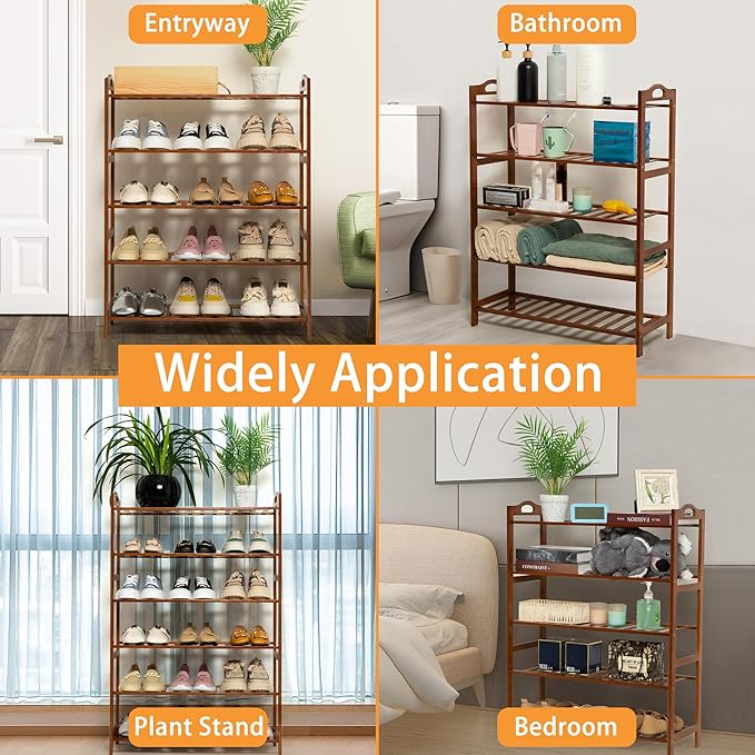 5 Tier Bamboo Shoe Rack, Free Standing Shoes Rack Shoe Shelf Shoe Organizer for Closet, Entryway, Bedroom, Living Room, Front Door, Studio, Bathroom