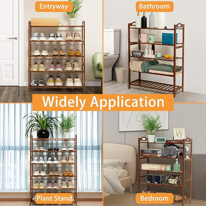 5 Tier Bamboo Shoe Rack, Free Standing Shoes Rack Shoe Shelf Shoe Organizer for Closet, Entryway, Bedroom, Living Room, Front Door, Studio, Bathroom