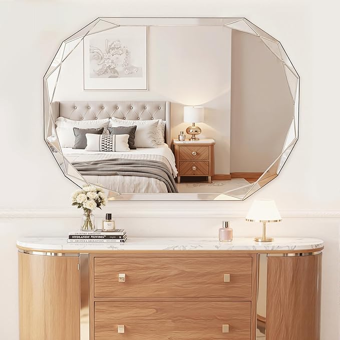 Suidia Bathroom Mirror, 30"x 40" Wall Mirror, Frameless Bathroom Mirror with Beveled Edge for Bedroom, Living Room, Entryway, Hallway, Oval Shape