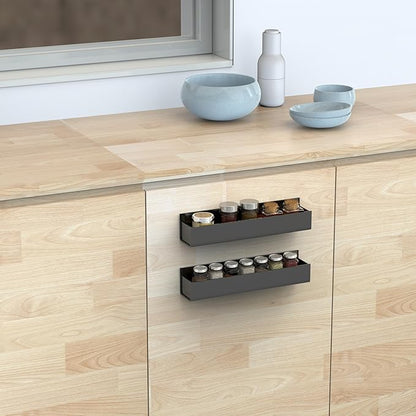 VAEHOLD 4 PACK Adhesive Acrylic Spice Rack with Nano Double Sided Tape Wall Mount Organizer (Black)