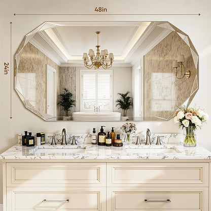 Suidia Bathroom Mirror, 24"x 48" Wall Mirror, Frameless Bathroom Mirror with Beveled Edge for Bedroom, Living Room, Entryway, Hallway, Oval Shape