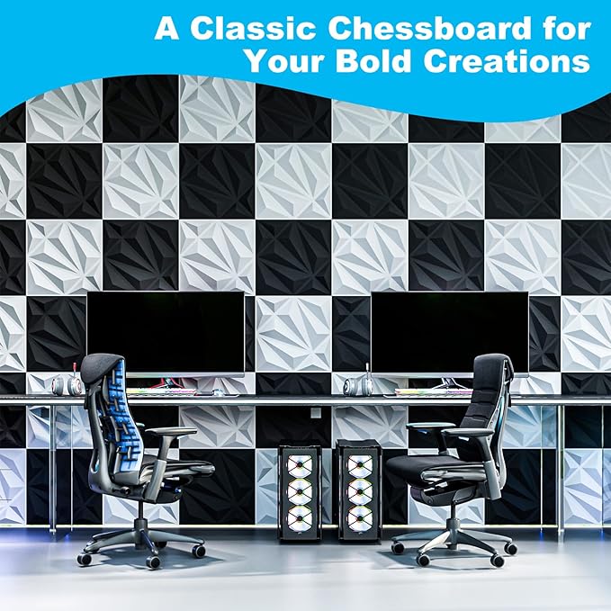 Art3d 33-Pack 3D Wall Panel for Interior Wall Décor, Diamond Textured PVC Accent Wall Paneling for Living Room Bedroom Office TV Wall Background, 11.8"x11.8" Cover 32.Sq.Ft., White