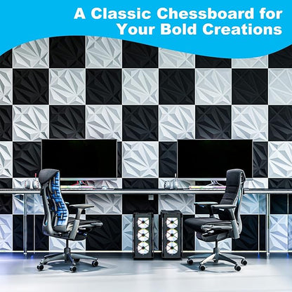 Art3d 33-Pack 3D Wall Panel for Interior Wall Décor, Diamond Textured PVC Accent Wall Paneling for Living Room Bedroom Office TV Wall Background, 11.8"x11.8" Cover 32.Sq.Ft., White