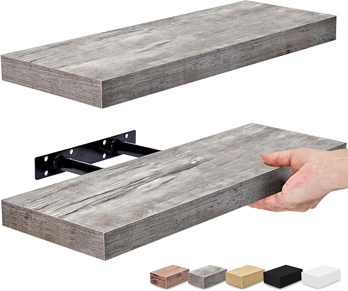 Sorbus Floating Shelves for Wall – 16 Inch Floating Shelf for Kitchen, Bedroom, Living Room, Bathroom, Home & Wall Decor - Mounted Bathroom Shelves with Invisible Brackets (Grey, 2 Pack)