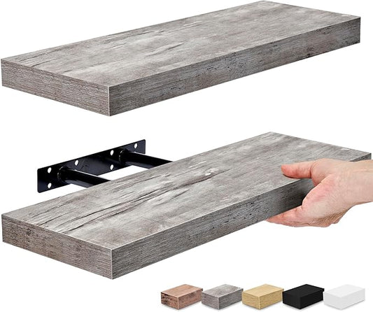 Sorbus Floating Shelves for Wall – 16 Inch Floating Shelf for Kitchen, Bedroom, Living Room, Bathroom, Home & Wall Decor - Mounted Bathroom Shelves with Invisible Brackets (Grey, 2 Pack)