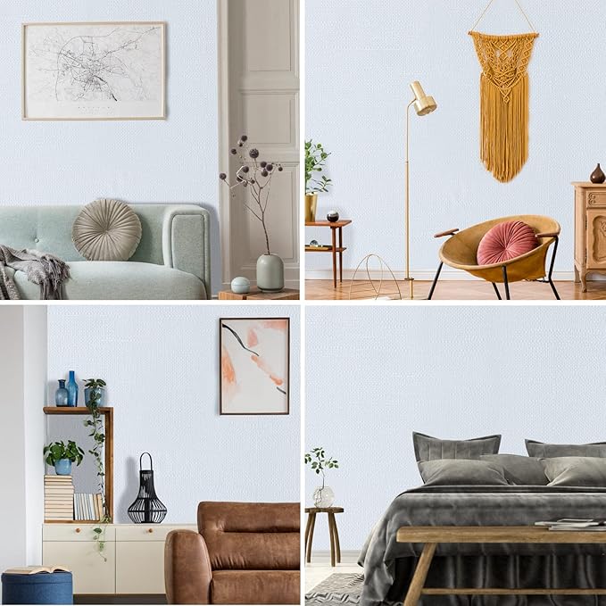 WADILE Grasscloth Peel and Stick Wallpaper 15.7in x 393.7in, Textured Contact Paper for Cabinets, Faux Linen Wall Paper Pull and Stick, Fabric Vinyl Wallpaper Self Adhesive White