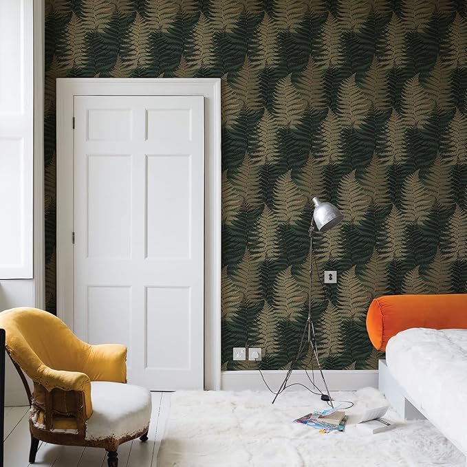 JiffDiff Botanical Fern Wallpaper 236.22" x17.7" Leaf Peel and Stick Wallpaper Green Grunge Ferns Removable Botanical Greenery Self Adhesive