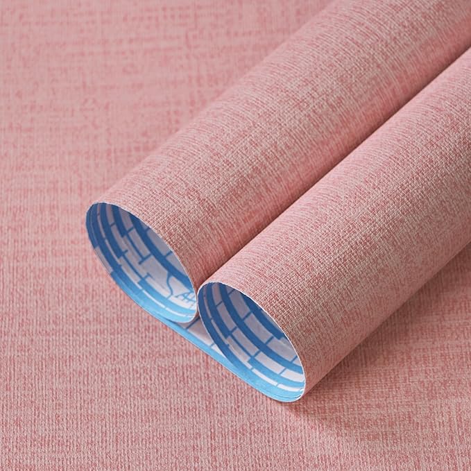 Guvana Grasscloth Peel and Stick Wallpaper Pink Textured Contact Paper Modern Removable Self Adhesive Wall Paper Thicken Fabric Faux Linen Wallpaper for Bedroom Living Room Nursery 78.7inx15.7in