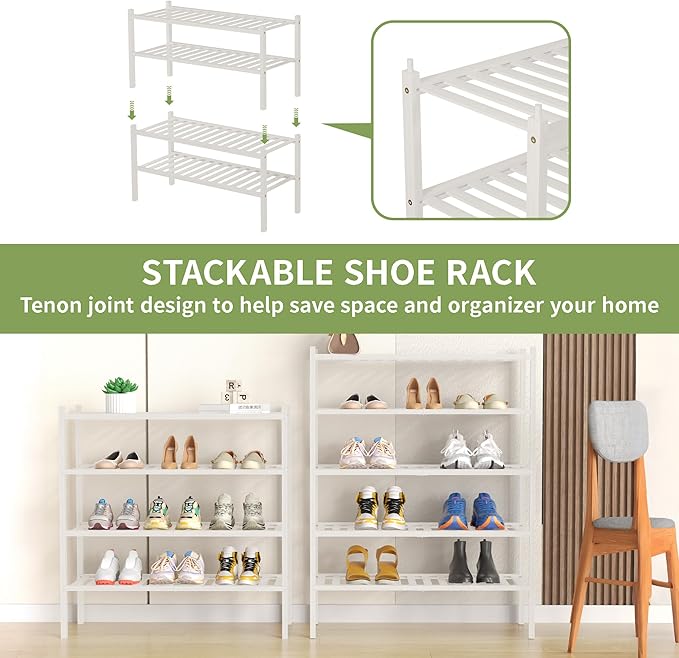 5 Tier Bamboo Shoe Rack for Closet Free Standing Wood Shoe Shelf for Entryway Small Space Stackable 27
