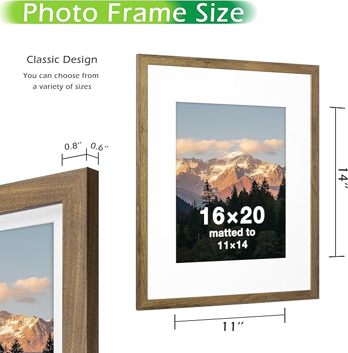 FrameWorks 2-Pack, 16x20 Matted to 11x14 Picture Frame, Dark Oak – Classic Wooden Photo Frame with Tempered Glass, Modern Matte Finish for Prints, Posters, Certificates & Wall Decor – Gallery-Ready