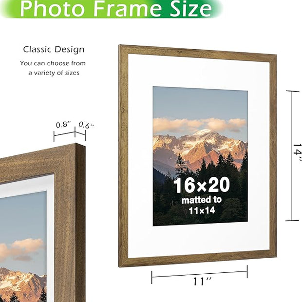 FrameWorks 2-Pack, 16x20 Matted to 11x14 Picture Frame, Dark Oak – Classic Wooden Photo Frame with Tempered Glass, Modern Matte Finish for Prints, Posters, Certificates & Wall Decor – Gallery-Ready