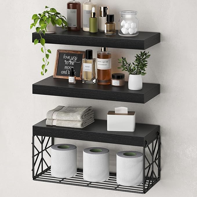 Bathroom Shelves Over Toilet Set of 3, Floating Shelves for Wall Toilet Paper Storage, 1.5
