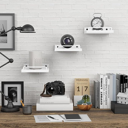 Small Floating Shelf, 6 X 6 Inches Farmhouse Wall Shelves for Living Room, Bedroom, Picture Frames, Plants, Kitchen, Set of 3 (White)