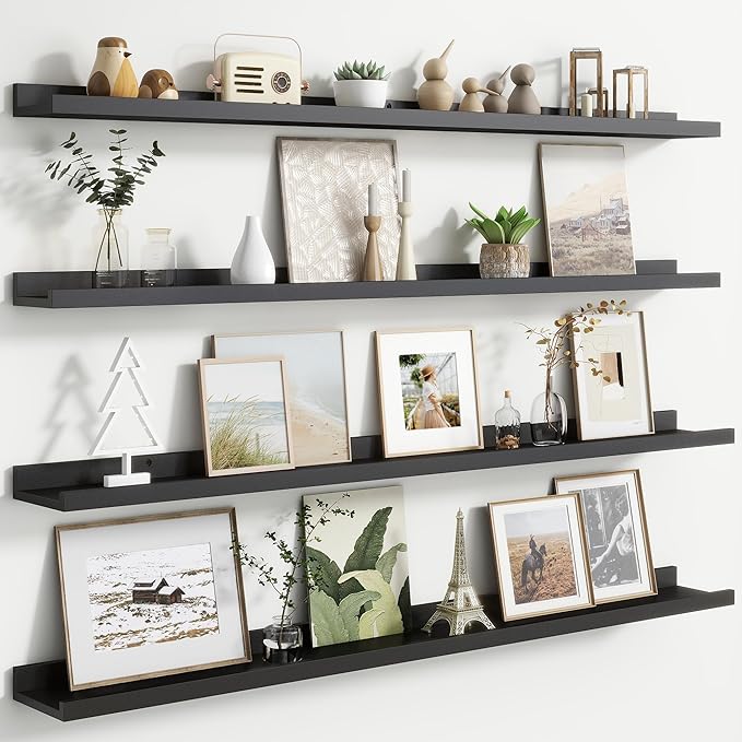 Floating Picture Ledge Shelves Set of 4, 48 Inch Long Large Nursery Book Shelf for Toys Storage Kids Bookshelf Wall Mounted Living Room Bedroom Decor Frames